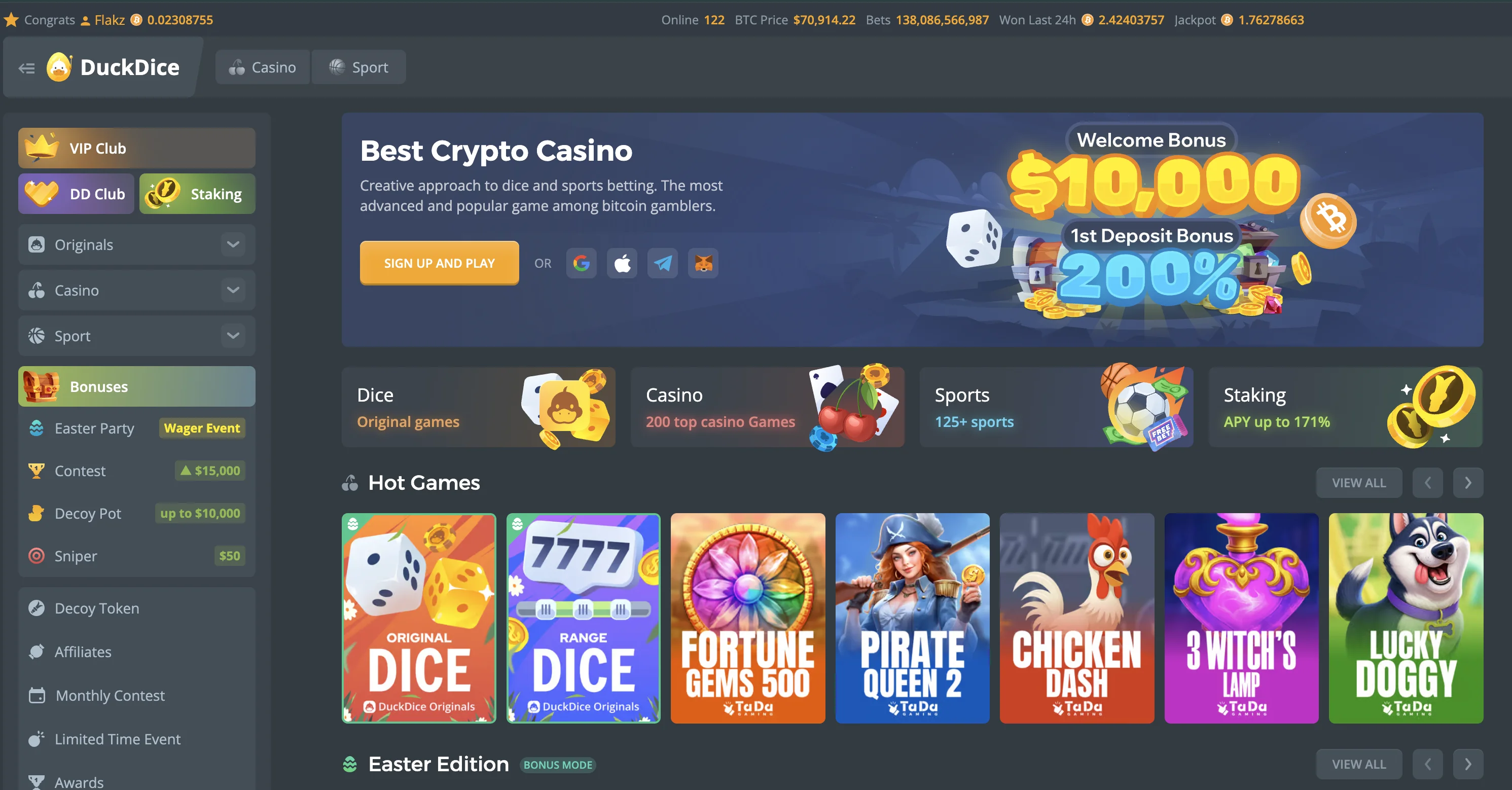 DuckDice - Crypto Casino Platform